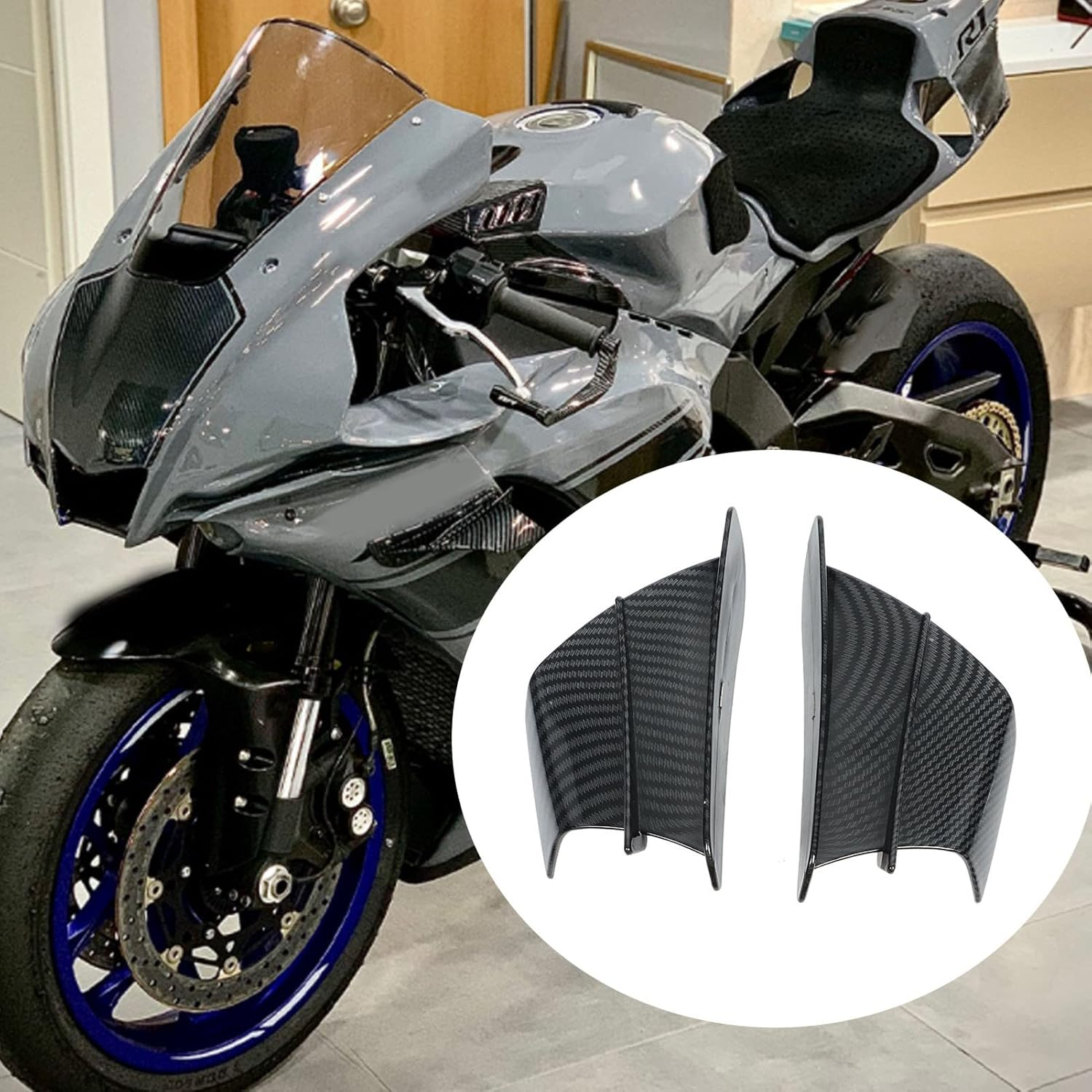 Motorcycle Winglet, Carbon ABS Fiber Fairing Motorcycle Wing, Aerodynamic Winglet Dynamic Spoiler, Universal Modification Accessory, Motorcycle Wing Spoiler image number 2