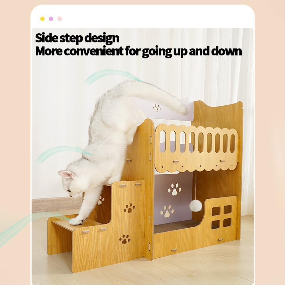 TOMVAES Cardboard Cat Scratcher House,Indoor Cat Beds Furniture, Lounge for Kittens within 33Lbs,2-Story Stable Wood with Replaceable Scratching Pad Board,Sturdy Cat Condos with Stairs image number 3