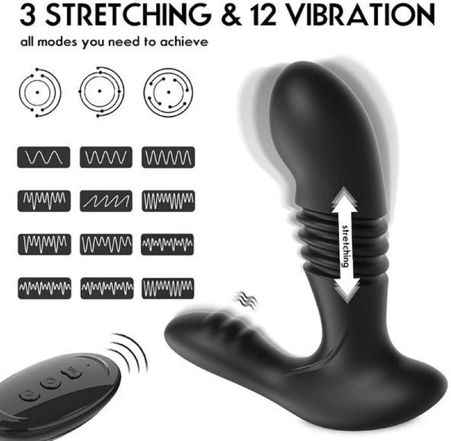Thrusting Anal Vibrator Prostate Massager - Anal Toy Butt Plug with 3 Thrust & 12 Vibration Modes, Remote Control Anal Male P Spot Prostate Massager Dildo for G-Spot Men Waterproof Adult Sex Toy image number 2