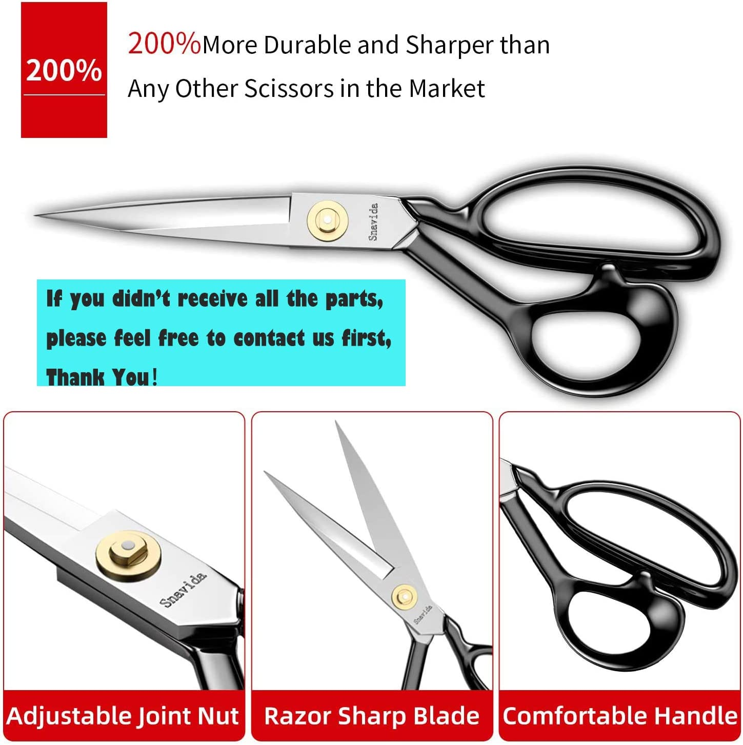 Fabric Scissors Tailor Sewing Shears - 9 Inch Heady Duty Scissors for Fabric Cutting Professional Ultra Sharp Cloth Tailor Scissors Multipurpose Utility Dressmaker Leather Titanium Scissors (9Inch) - White image number 3