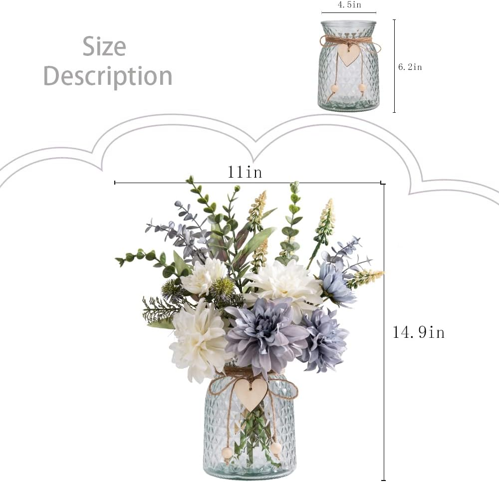 JARELING Silk Flowers in Vase, Artificial Flowers Arrangement with Glass Vase Faux Dahlia for Decoration Table Centerpiece (Dahlia) - Daisy Orange image number 7