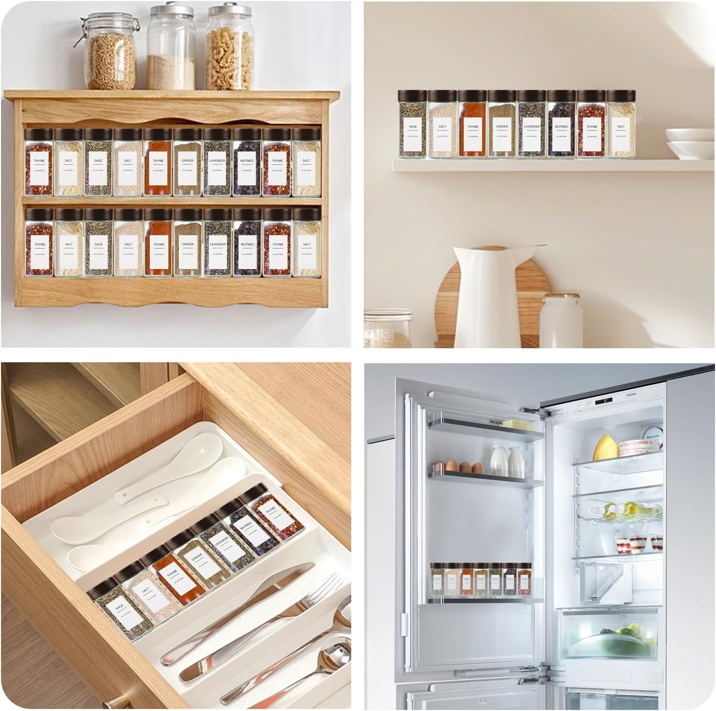 Necomi 24Pack Spice Jars with Labels & Bamboo Lids，120Ml/4Oz Kitchen Glass Spice Jars, Spice Containers with Shaker Lids, Label, Pen, Brush, Silicone Funnels (24Pcs) image number 4