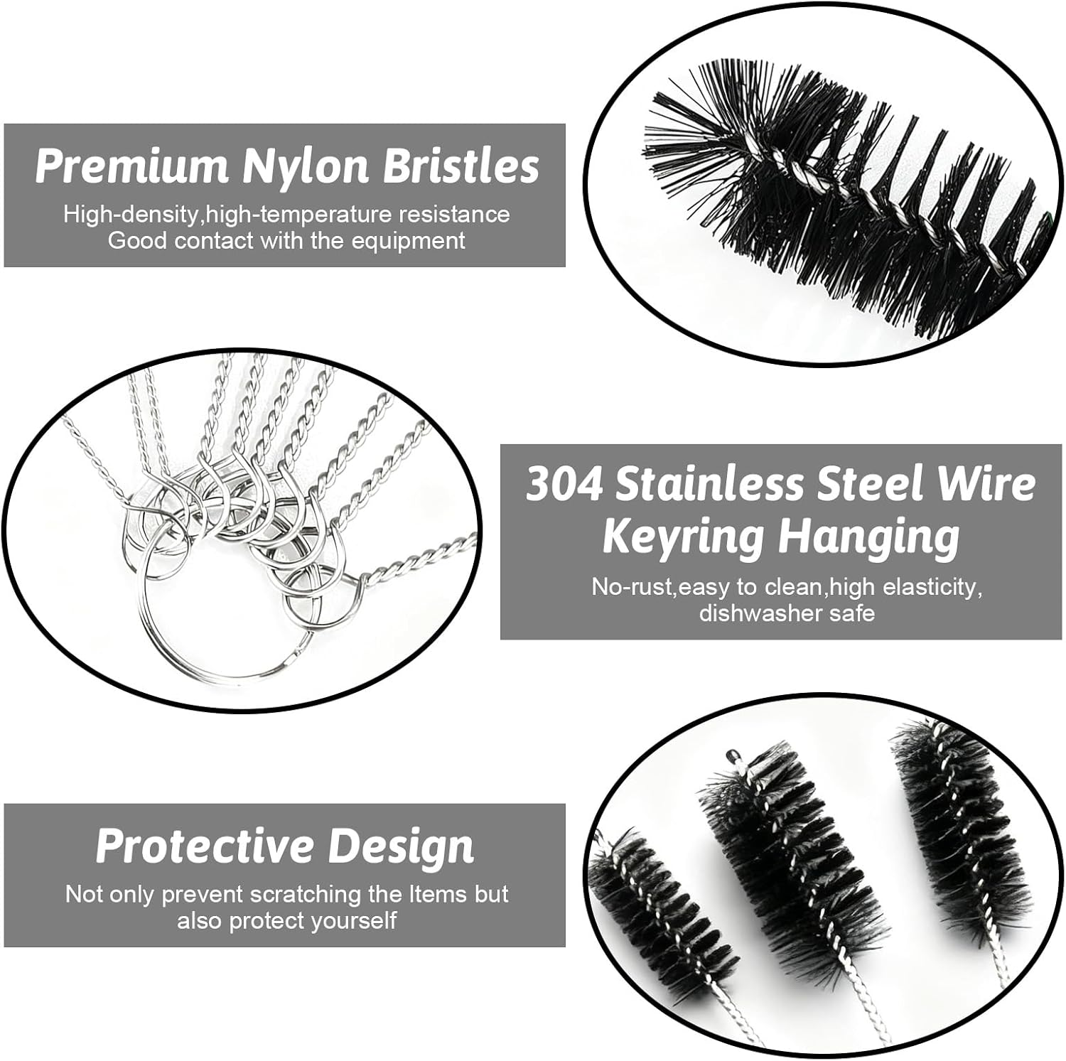 Bottle Brush Cleaner Set, Multi-Purpose Straw and Pipe Cleaning Brushes, Stainless Steel, 12 Pieces, 2-25Mm Diameter, 24Cm Length