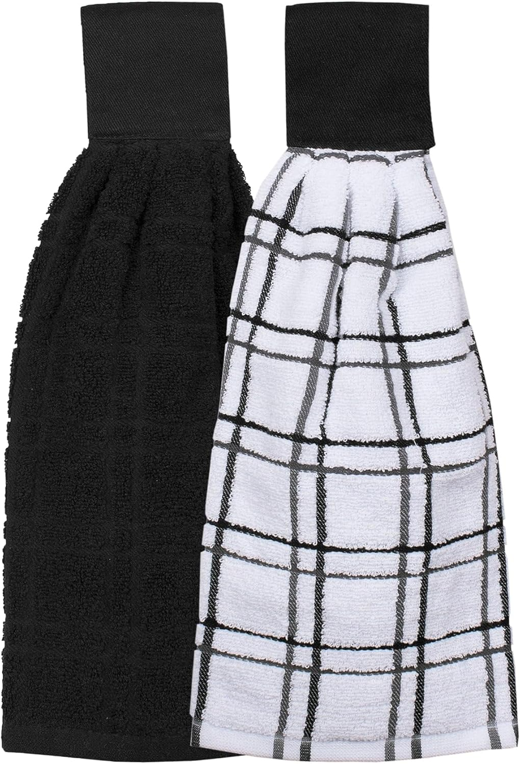 Ritz Premium 100% Cotton Solid and Multi Check Kitchen Tie Towel, Absorbent, Super Soft, and Fast Drying Hang Towel, Set of Two, Cactus Green