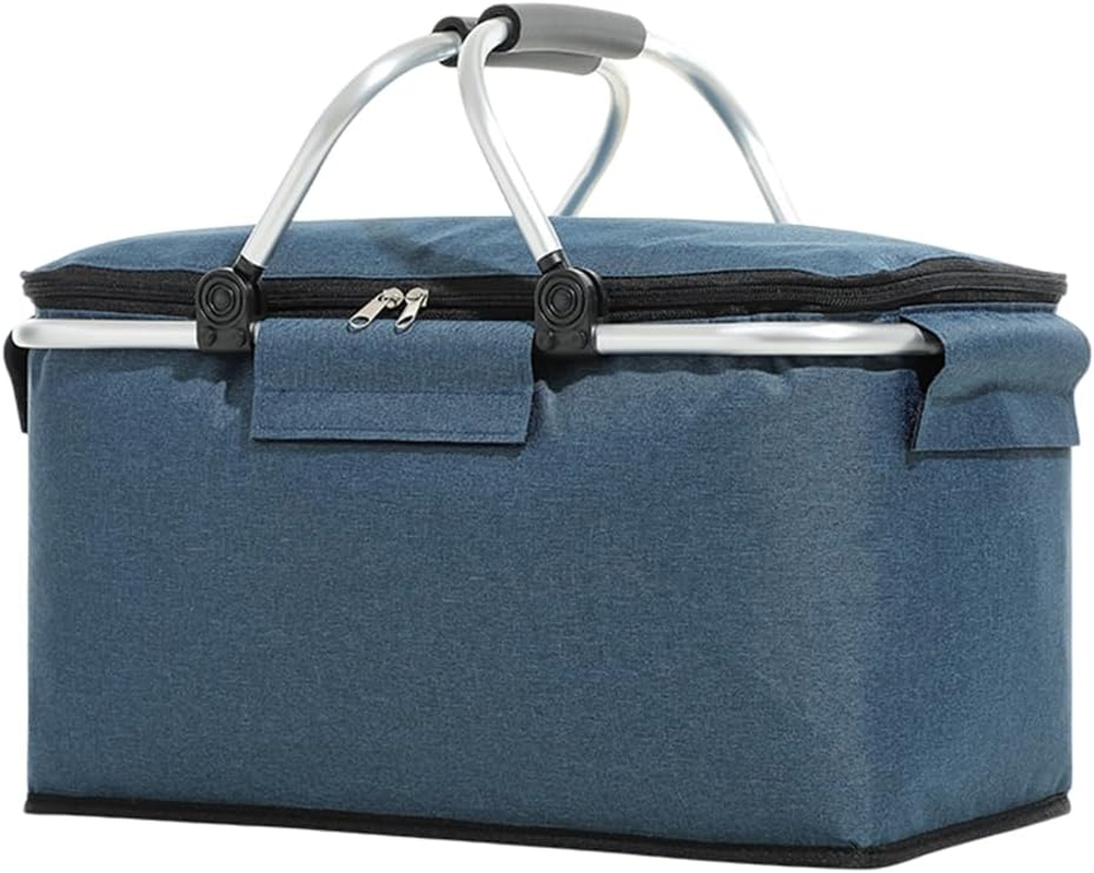 Folding Picnic Basket Oxford Cloth Insulation Basket Multi-Functional Picnic Bag Outdoor Ice Bag Thickened Aluminum Foil Ice Basket Manufacturer