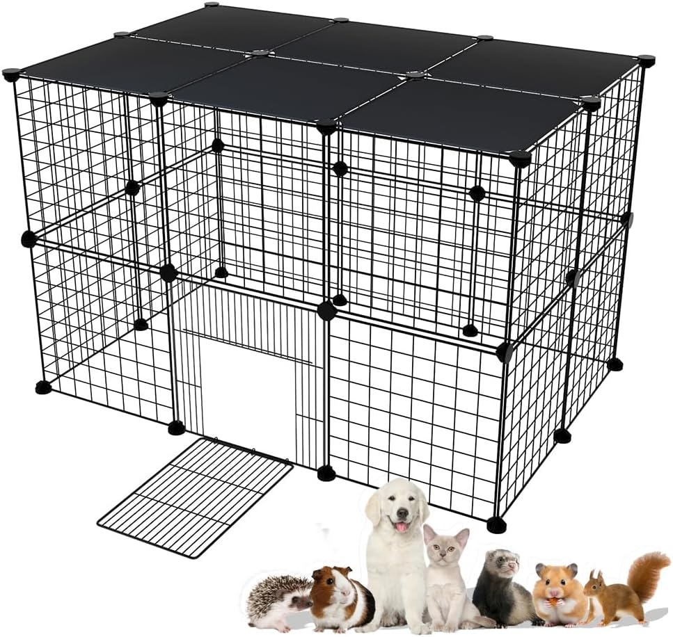 Ricjurzzty Cat Cage, DIY Small Animals Cage Portable Wire Fence with Black Resin Panels for Small Animals Puppies Kitties and Rabbits Yard Fence for Indoor/Outdoor - 41.3X27.6X27.6 Inches image number 5