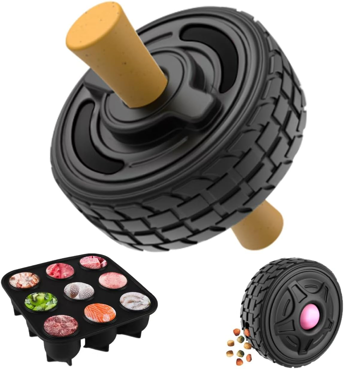 LUPAPA 5-In-1 Dog Entertainment Toy, Frozen Treat Toy for Dog, Treats Distribution Puzzle Tire Dog Toys to Keep Dogs Busy, Dog Chew Toys for Aggressive Chewers, Natural Rubber Durable and Safe