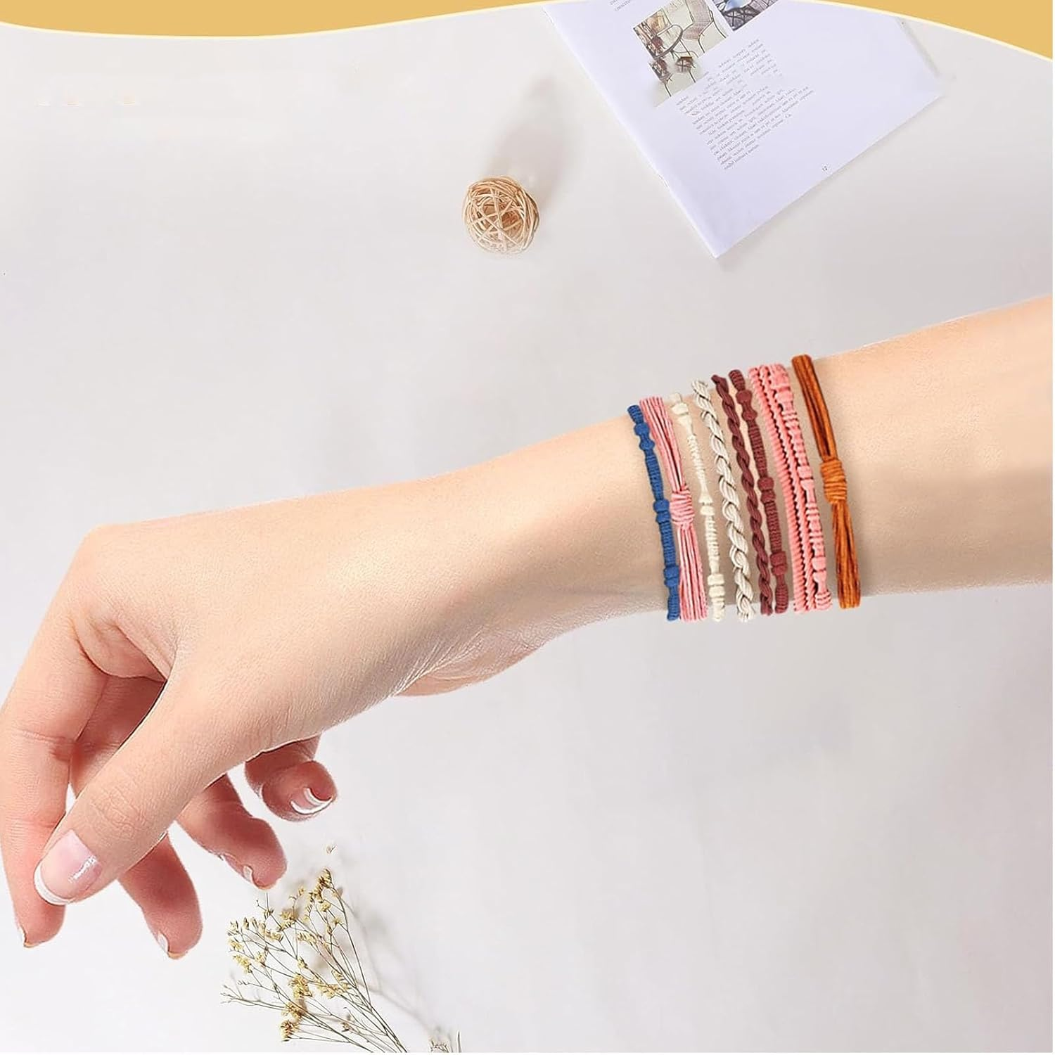 Boho Hair Tie Bracelets for Women 10 Pcs, Stylish & Comfortable Adjustable Wristbands for Thin/Thick Hair, Fashionable Ponytail Holder & Wrist Wrap Gift Set image number 1