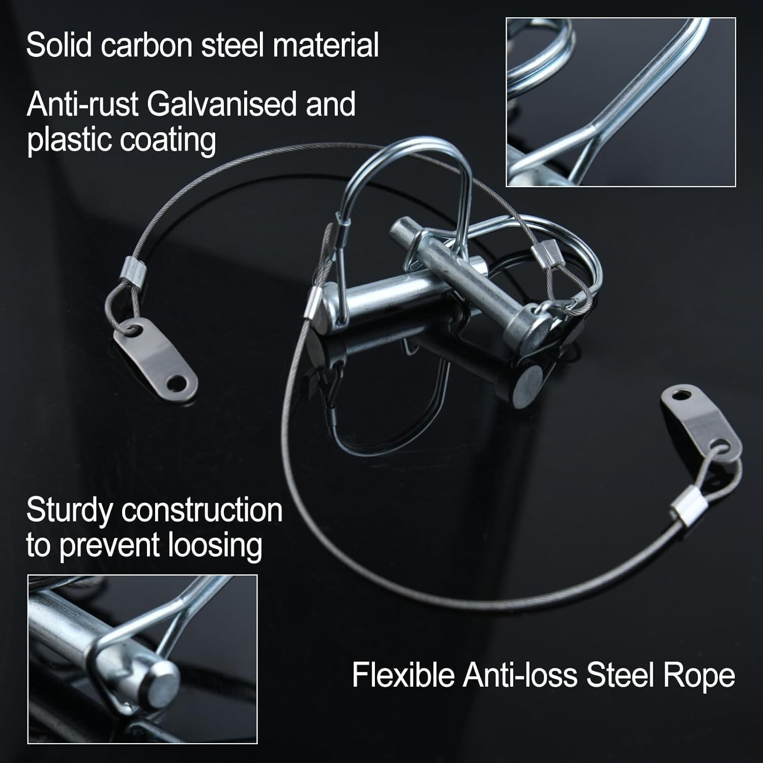 5 Pcs Trailer Coupler Pin Wire Lock Pins 5/16-Inch Diameter 1-3/4-Inch Long Square Trailer Hitch Pin with Prevents Loss Rope for Heavy Duty Farm Trailers Wagons Towing Lawn and Hitches image number 5