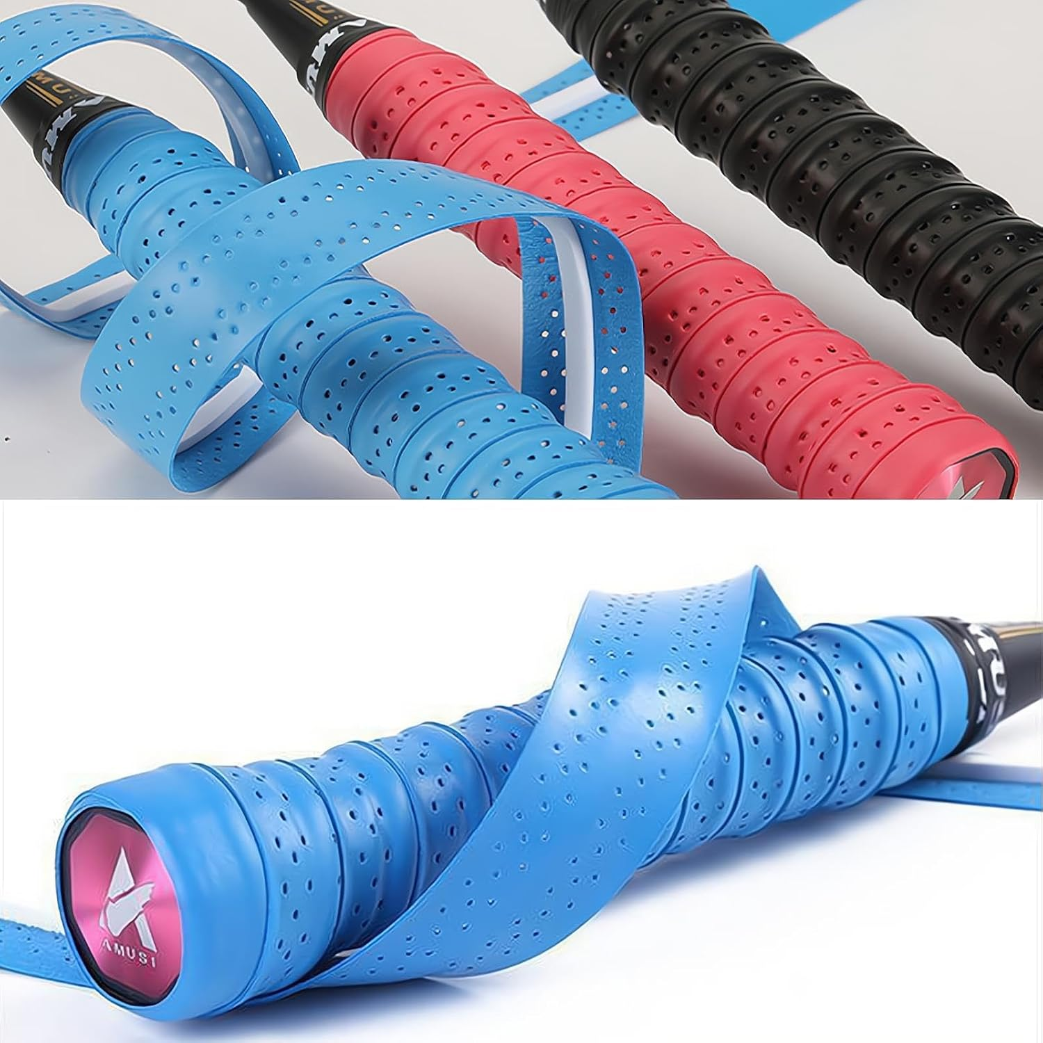 REGODI 12 Pcs Tennis Racket Grip Tapes along with Anti-Slip Pickleball Paddle Grip Bands - Colorful Racquet Replacement Grip Tapes for Tennis, Badminton and Pingpong image number 3