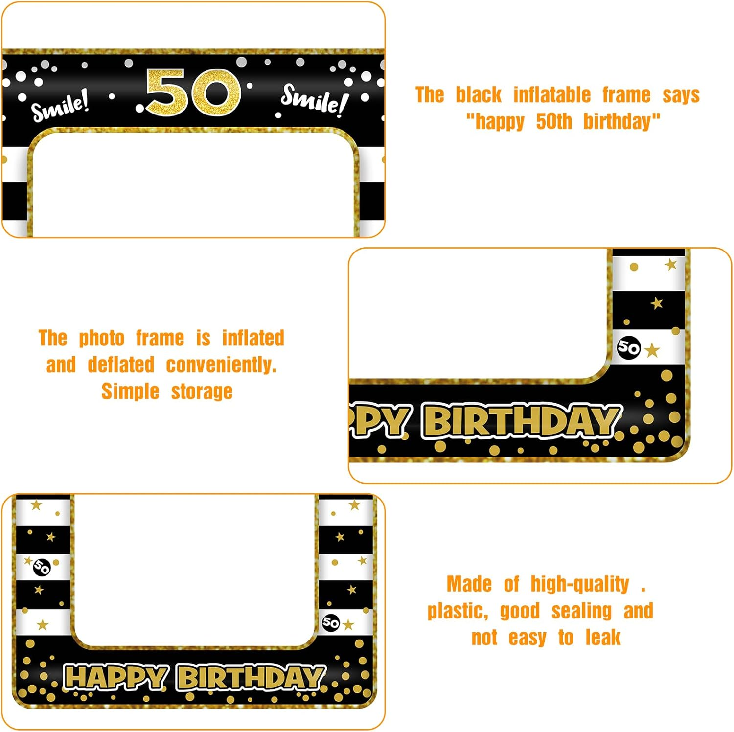 50Th Birthday Photo Booth Props and Inflatable Selfie Frame, 35 Pcs 50Th Funny DIY Birthday Party Props for Women Men, Black Gold Inflatable Party Photo Booth Frame image number 5