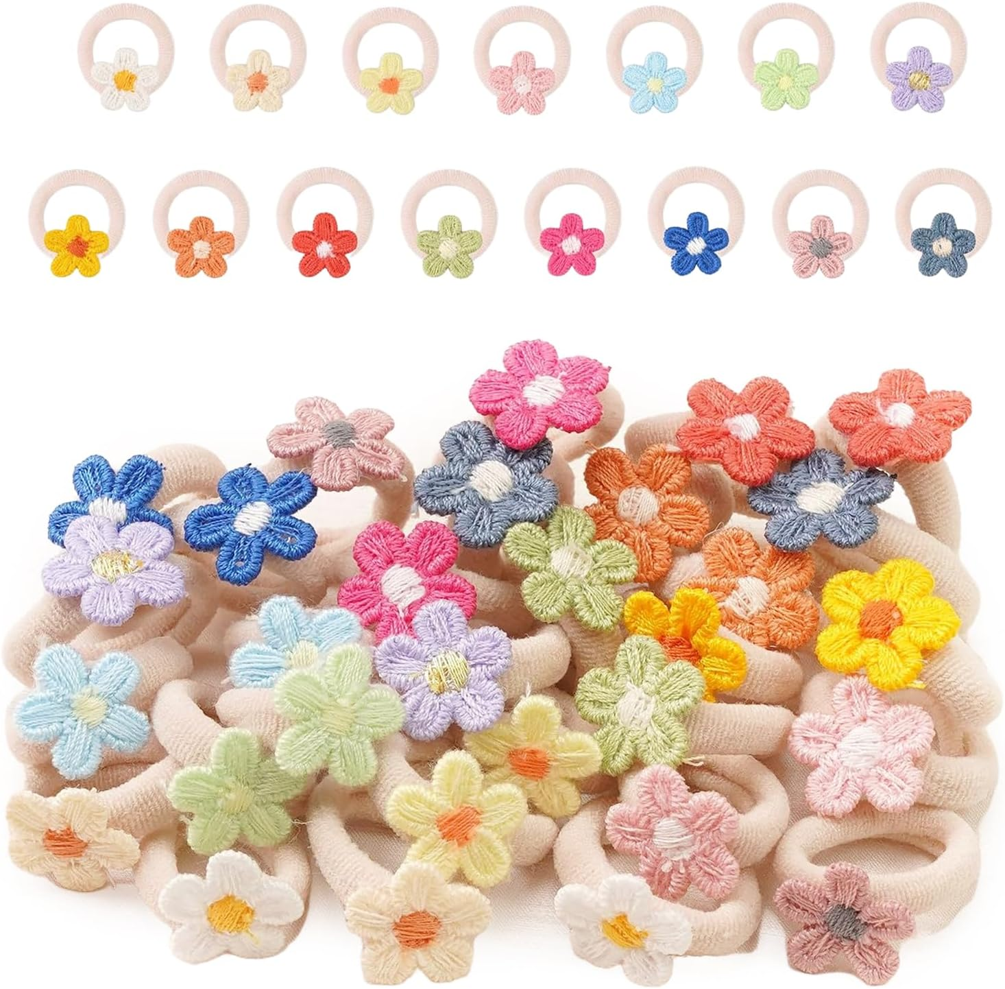 Evadollina Hair Ties Girls, 30 Pieces Hair Tie, Hair Accessories Girls, Hair Clips Girls, Colourful Flower Headbands, Christmas Gifts image number 3