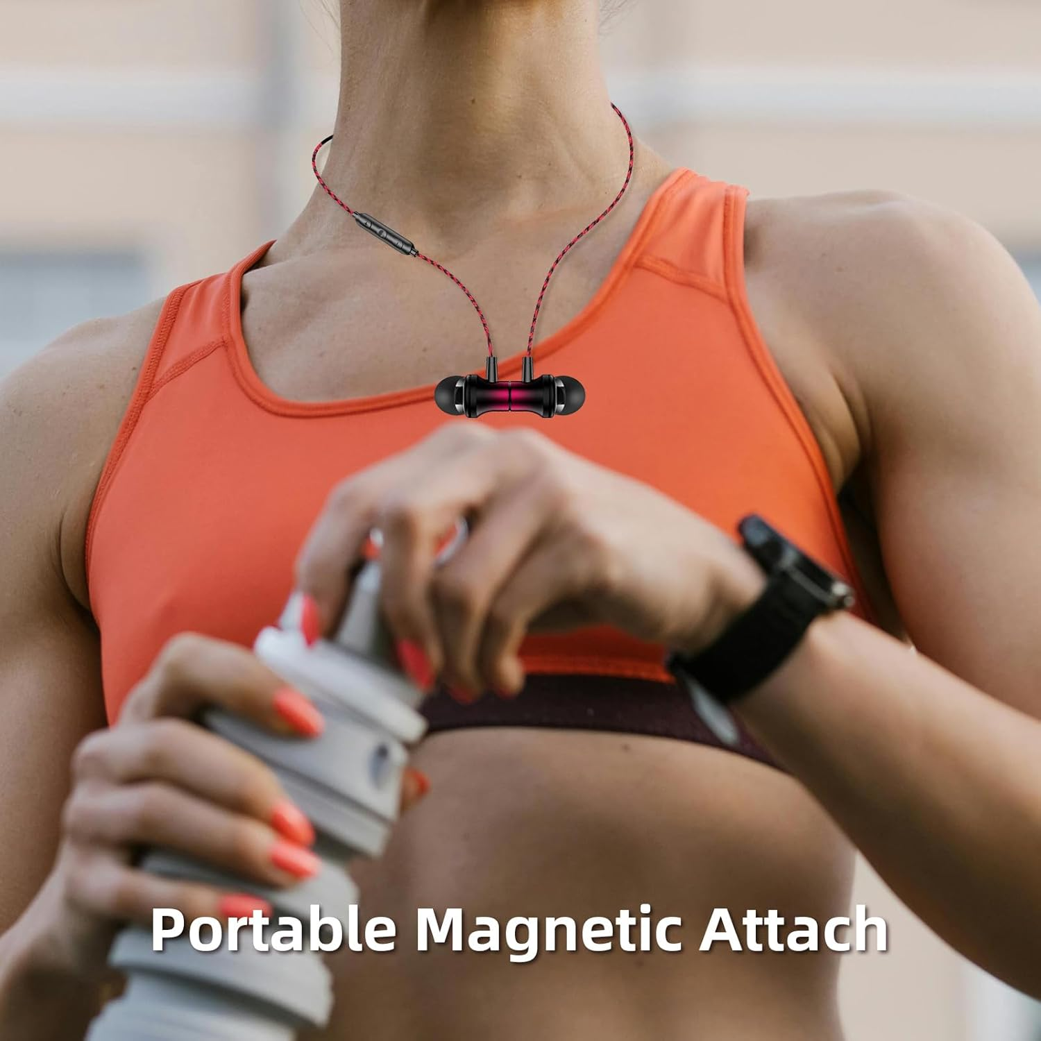 Jiunai Wired Earbuds Mic in Ear Wired Earphone 3.5 Mm Jack Magnetic Snap Noise Isolated Corded Ear Bud for Iphone Galaxy A15 A25 Ipad Surface Fire CD Player Commute Essential Gradient Black Red image number 5