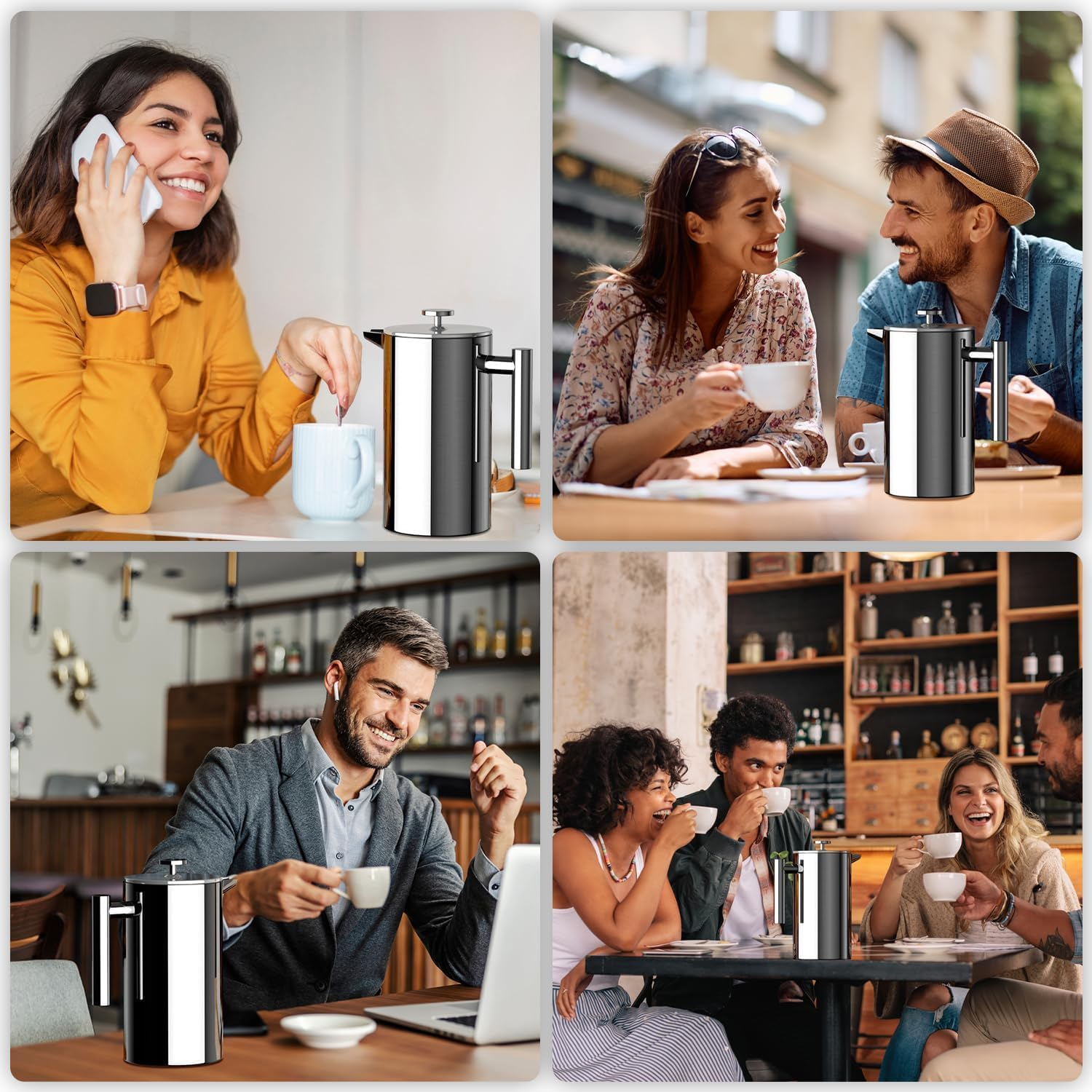 French Press Coffee Maker 8 Cup (1000Ml) &ndash; Premium Stainless Steel Cafetiere with Triple Filter System, Double-Wall Insulation & Cool-Touch Handle &ndash; Easy to Clean, Large Capacity image number 3