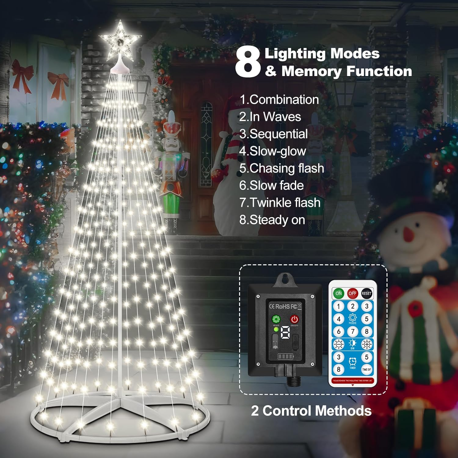 HELESIN Christmas Tree String Light, 1.8M 250 LED Cold White Christmas Decorations Outdoor, Christmas Lights with 8 Flash Modes for Porch Yard Patio Outdoor Xmas Holiday Christmas Decor image number 1
