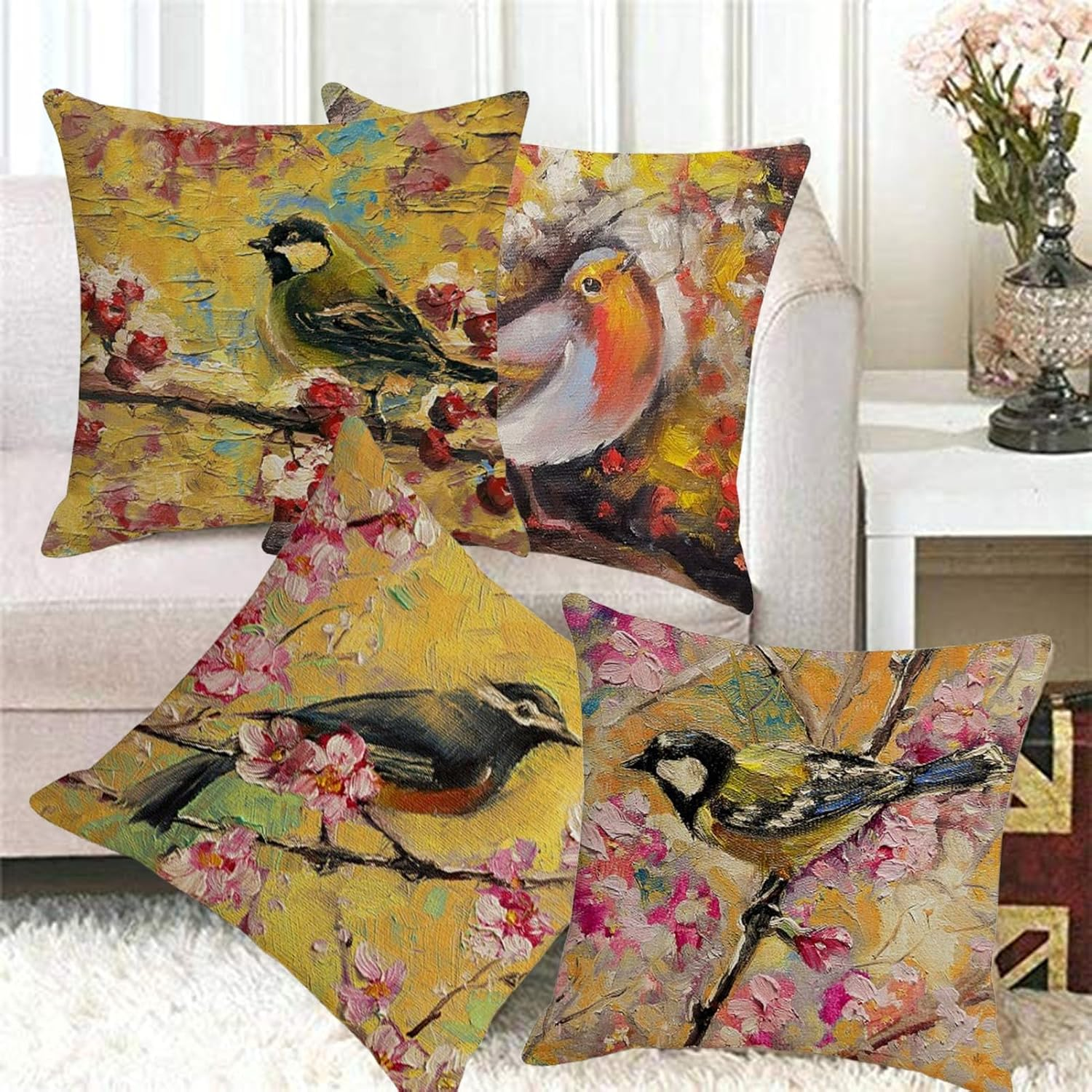 Home Decorative Throw Pillow Covers - Set of 4 Soft Throw Pillow Covers Cushion Case for Sofa Living Room Indoors Outdoors 18X18 Inch (Dark Blue) - Brown image number 2