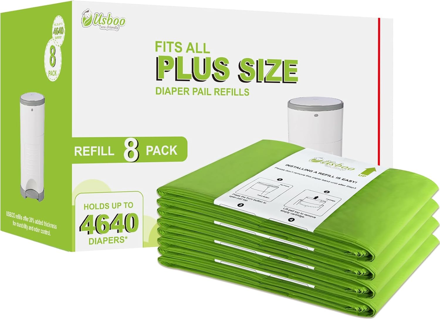 Refills Compatible with Dekor plus Diaper Pail Refills | 8 Pack | Disposable Diaper Pail Liners | Reinforced Thickness | Quick & Easy to Replace | Cherry Blossom Scented | Holds up to 4640 Diapers image number 1