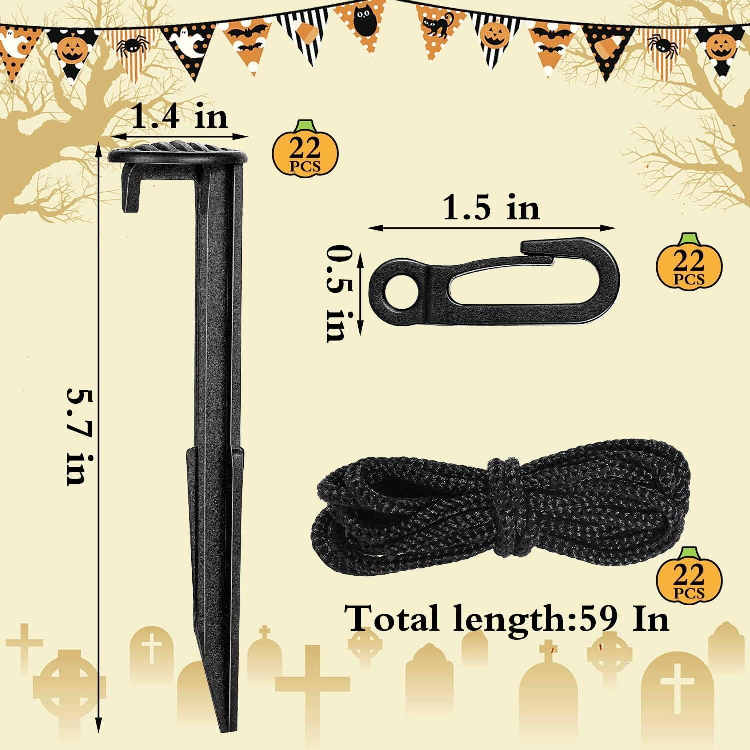 66 Pieces Inflatable Stakes and Tethers, Holiday Landscape Anchoring Stake Pack, Plastic Inflatable Spikes, Replacement Ground Stakes, Holiday Inflatable Decoration Accessories for Outdoor Garden image number 4