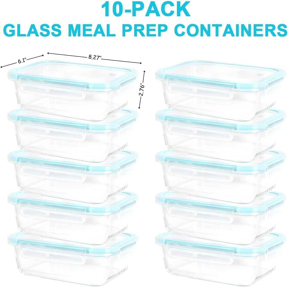 Anshine 10Pack Glass Food Storage Containers Set with Lids,Bpa-Free, Airtight & Leak-Proof Meal Prep Food Containers, Lunch Box Safe for Microwave, Oven, Dishwasher Kitchen Storage image number 2