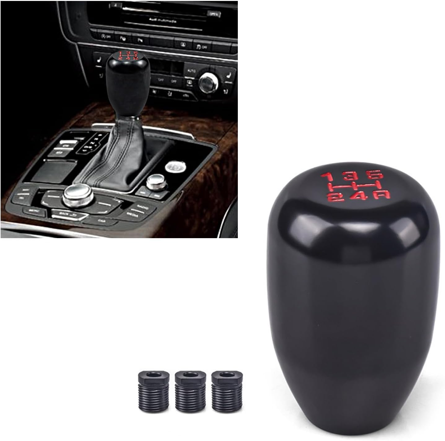 Car Manual Transmission Shift Knob, M12 X 1.25 Alloy Modified Wave Stick Shift Lever Head with 3 Adapter, Screw-In Shift Knob Replacement, Universal Car Interior Accessories (Black)