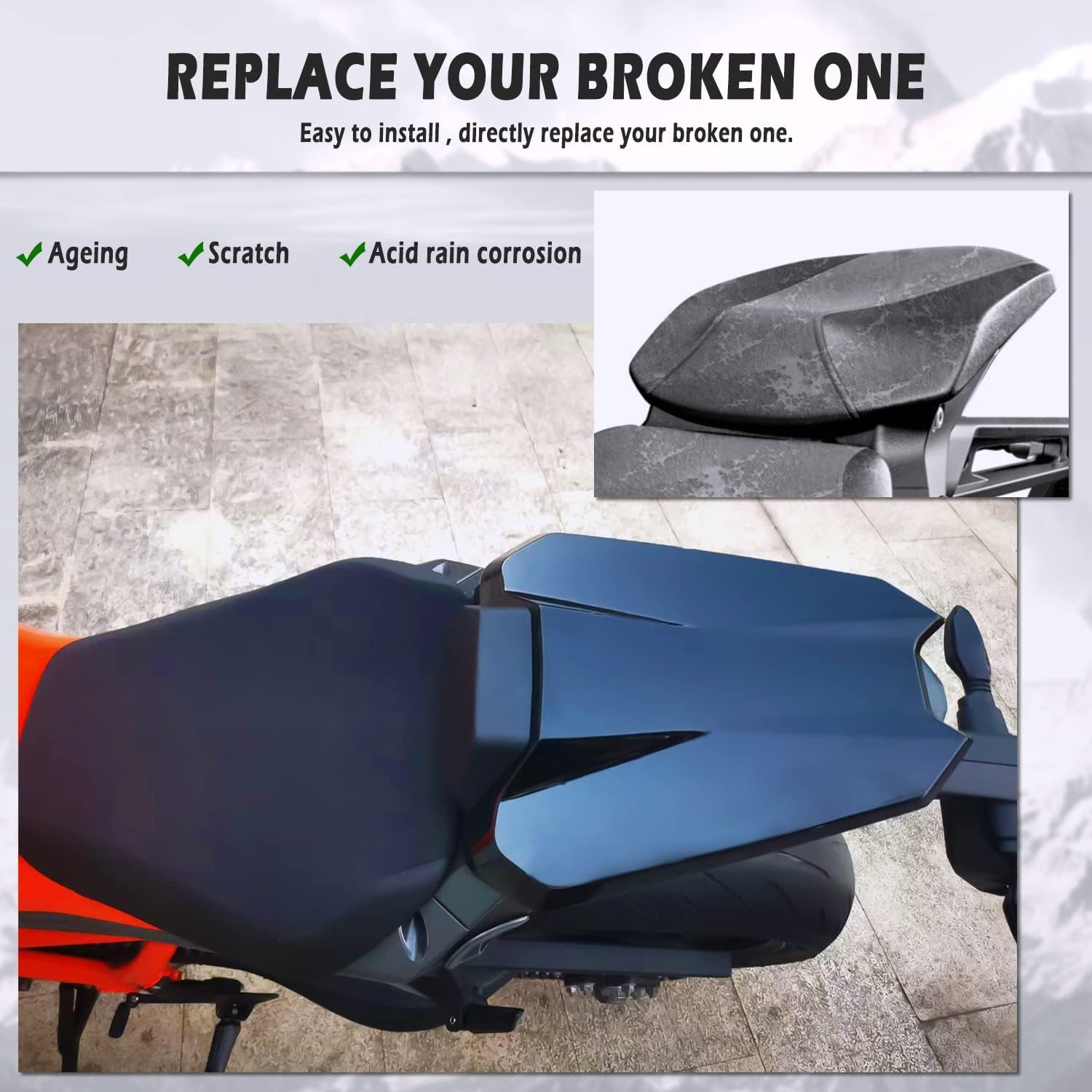 Lorababer Motorcycle Rear Passenger Pillion Seat Cowl Cover Tail Section ABS Hard Fairing Compatible with K.T.M 1290 Super Duke R 2020 2021 2022 2023 Rear Solo Seat Cowl Hump (Matte Black) - Black image number 4