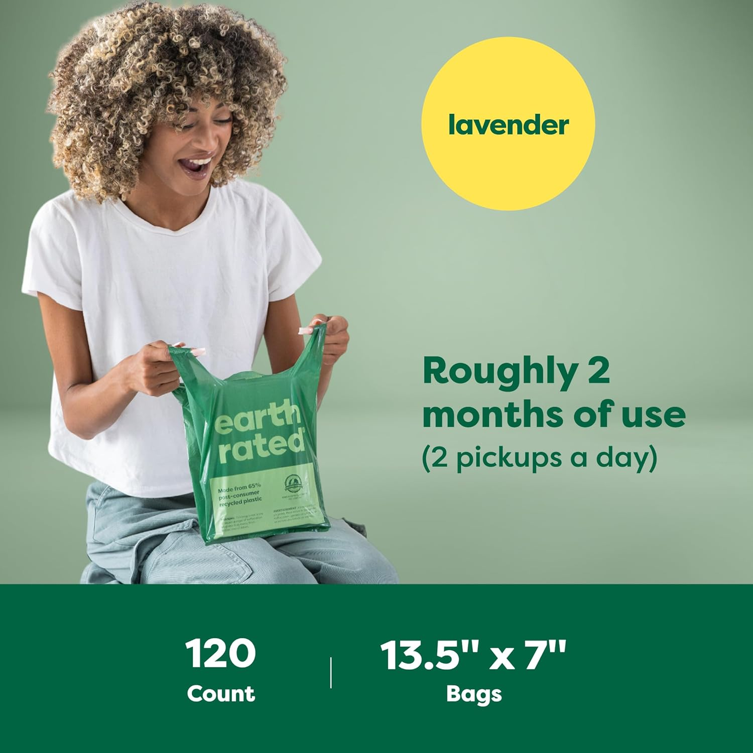 Earth Rated Poop Bags, Dog Waste Bags with Easy Tie Handles, Lavender-Scented, Completely Leak-Proof, Fits Standard Sized Cat Litter Scoops, 7 X 13.5 Inches, Easy Dispensing, 120 Bags image number 5