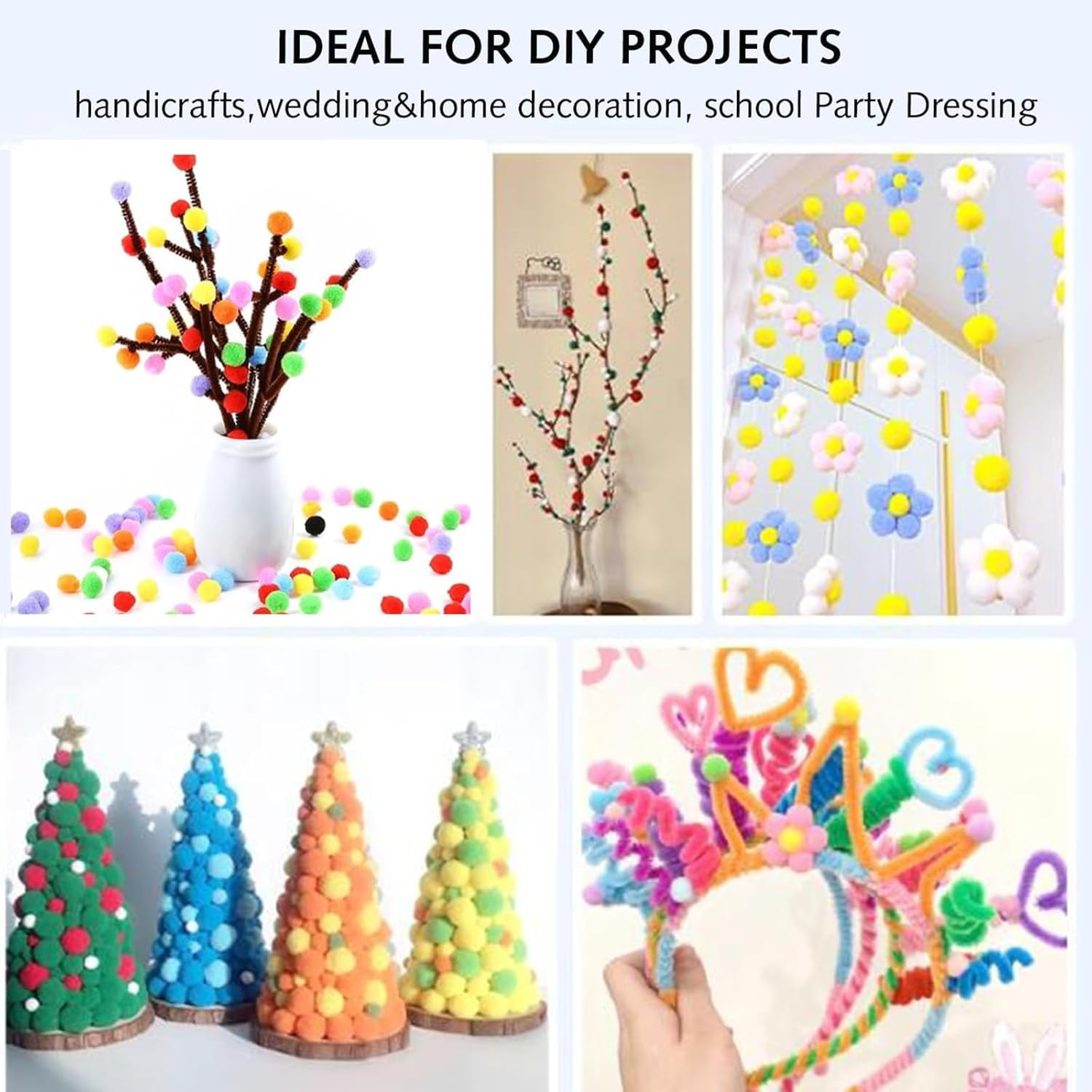 Zalizr 2000 Pcs Polypropylene Pom Poms, 5 MM Assorted Mixed Color Mini Fluffy Pom Poms for Crafts Making, DIY Projects, Holiday Party Decorations, Christmas Decor image number 1