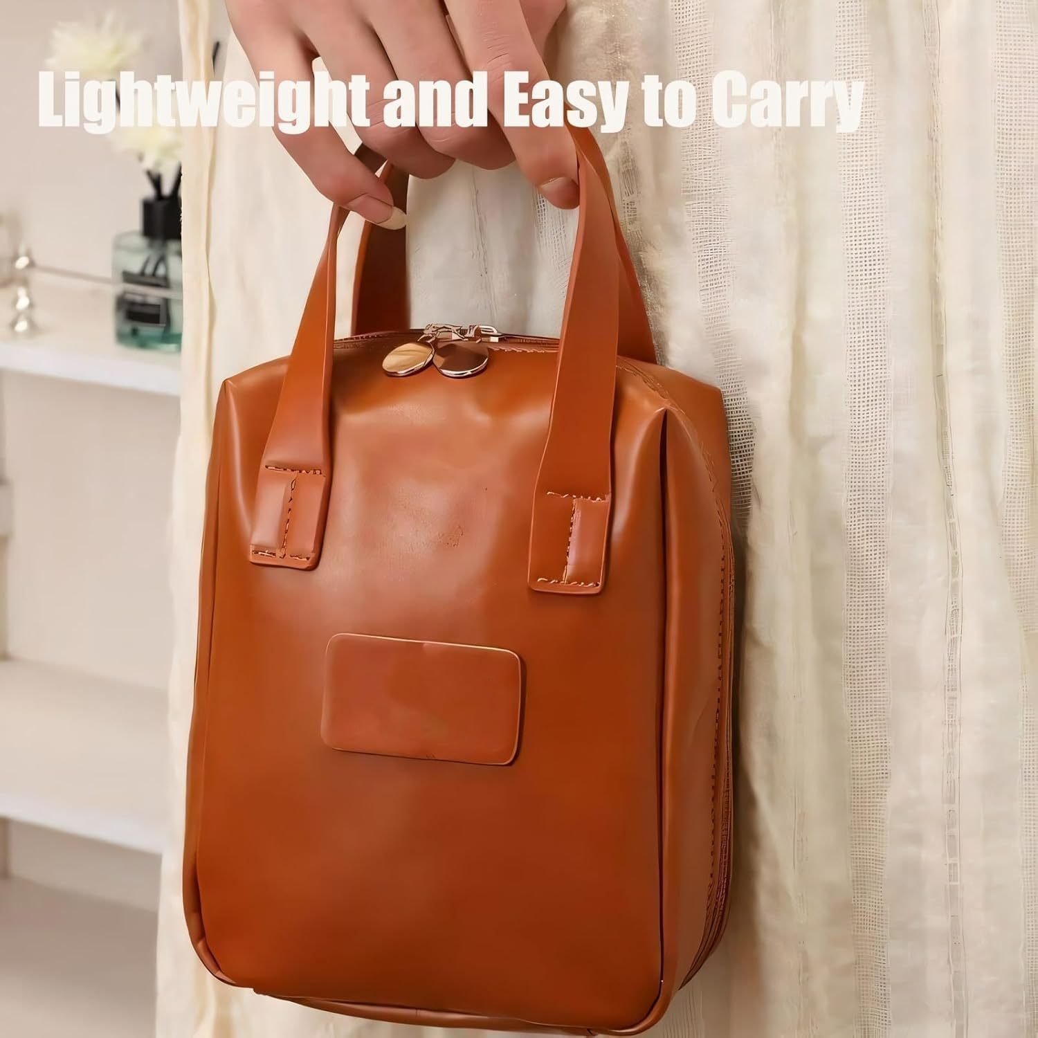 Eretinputc Makeup Bag,Travel Premium Makeup Bag for Women,Large Opening Portable Travel Cosmetic Bag for Easy Access, White, Simplicity image number 2