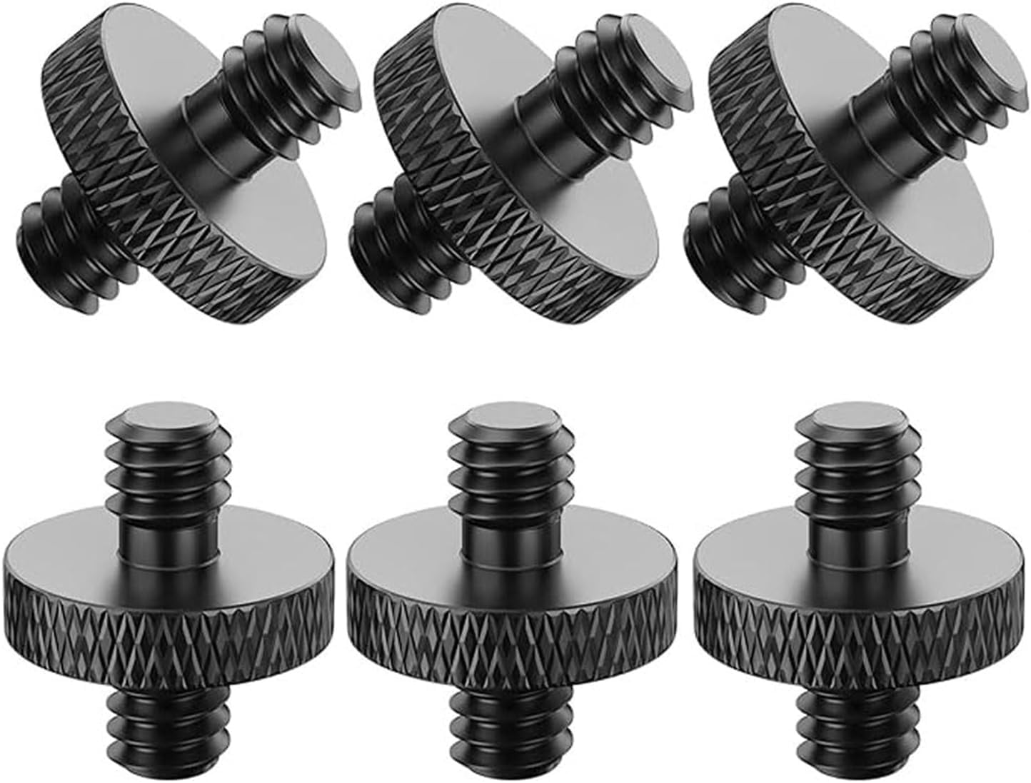 Lyfengdeam 6 Pcs 1/4 Male Threaded Tripod Adapter Double Head Stud Standard Mounting Thread Converter for Camera Tripod Mic Stand Mic Mount Light Stand DSLR Camera Shoulder Mount (Black)