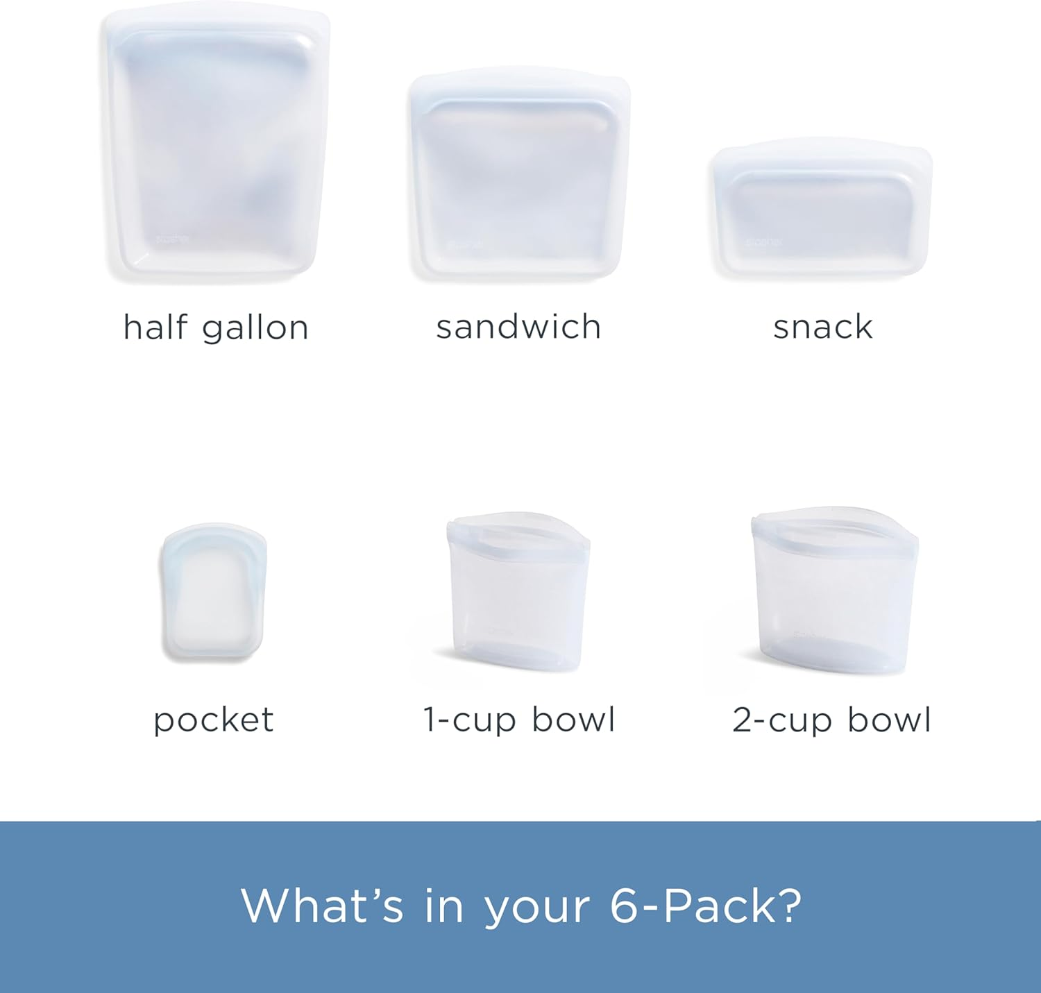 Stasher Premium Silicone Reusable Food Storage Bags, 6-Pack, Starter Kit, Clear | Multi-Use Food Storage Bags, Lunch Bag, Travel Containers | BPA Free, Leak-Free, Dishwasher-Safe, Eco-Friendly image number 4