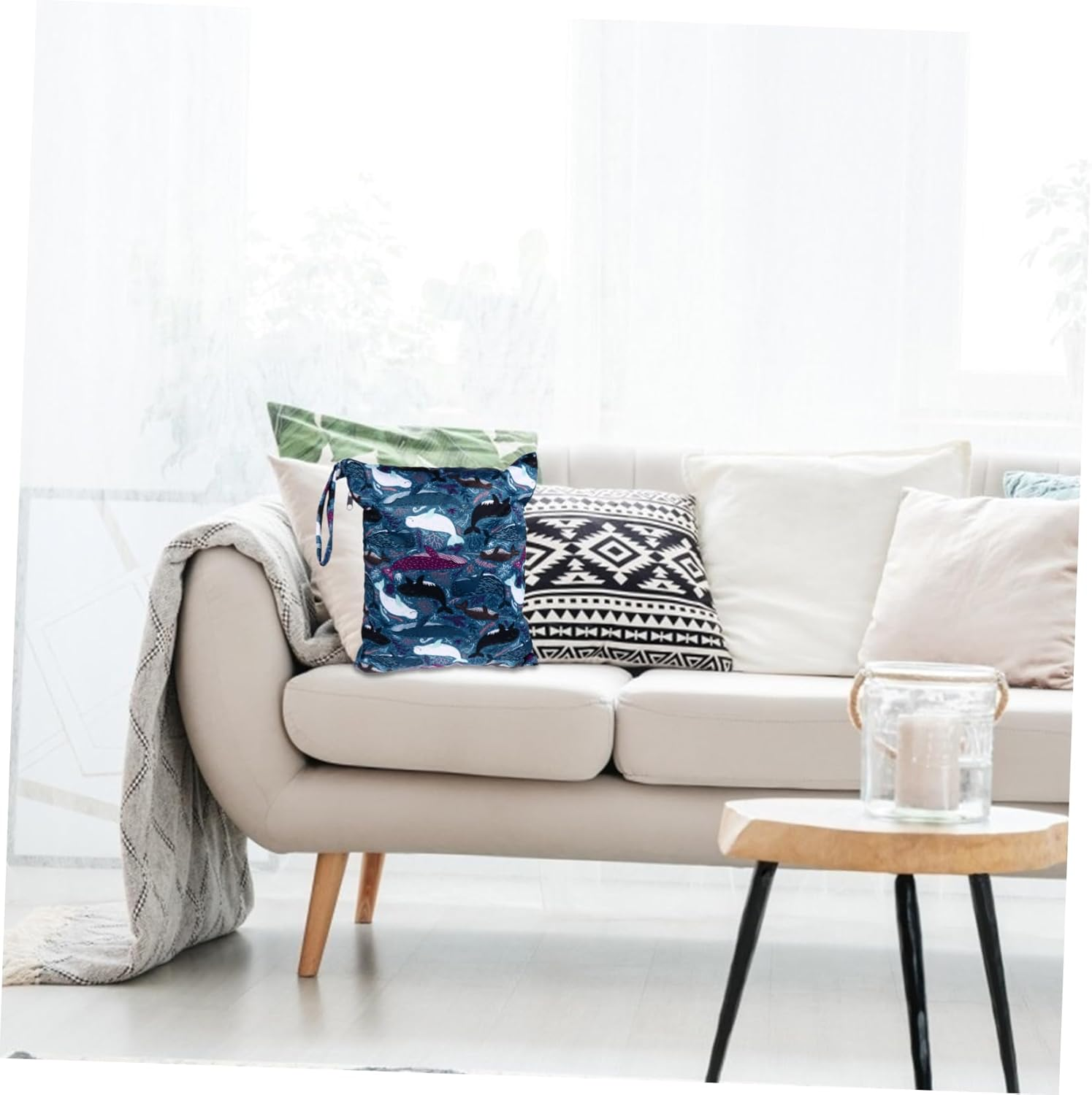 Reusable Baby Diaper Bag Wet Dry Bag Double Zipper Waterproof Printed Cloth Storage for Travel Pool Daycare, Whale Pattern image number 5