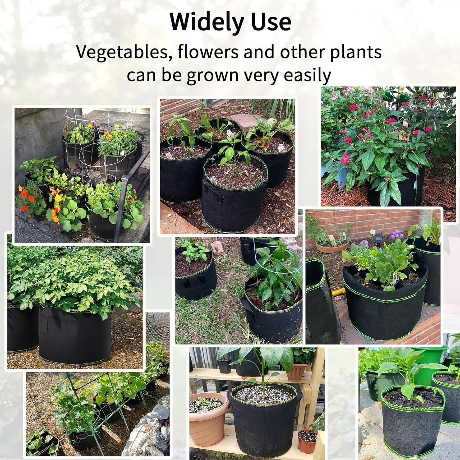 5-Pack Plant Grow Bags, Heavy Duty Nonwoven Aeration Fabric Pots, Reusable Garden Planter Pots for Vegetables, Flowers, Plants (15 Gallon) image number 5