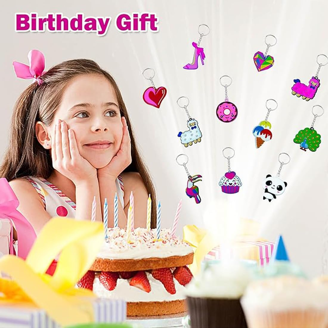 60PCS Cartoon Kids Keychains Bulk Party Favors, Cute Collectible Key Chains Ball Keyring Keychain Pendant for Kid, Party Bag Filler Keychains for School Day Birthday Party Supplies Gift image number 1