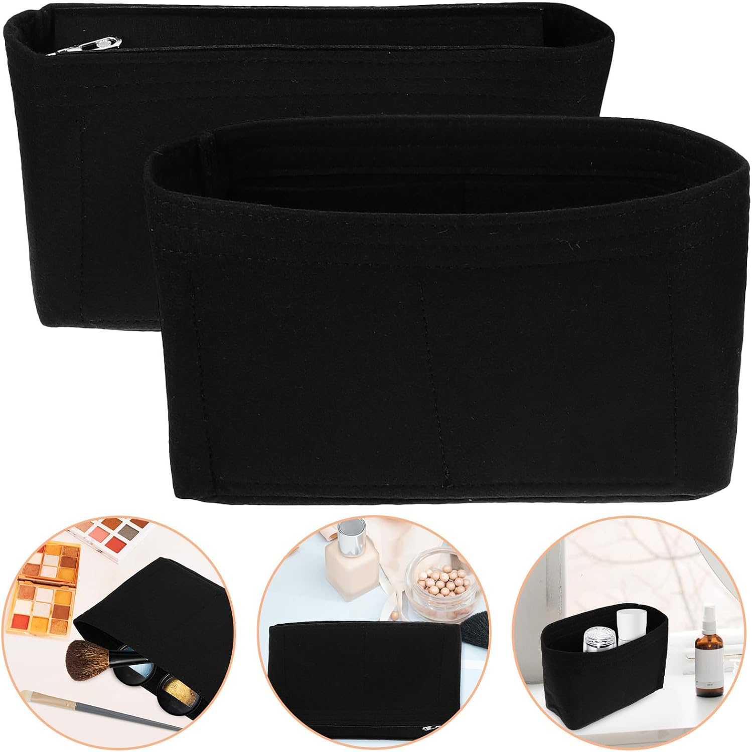 Yardwe 2Pcs Felt Purse Organizer Insert Bags with Zipper and Open Top, Tote Bag Liner for Women&rsquo;S Handbags, Purse Insert Organizer for Travel and Daily Use image number 5