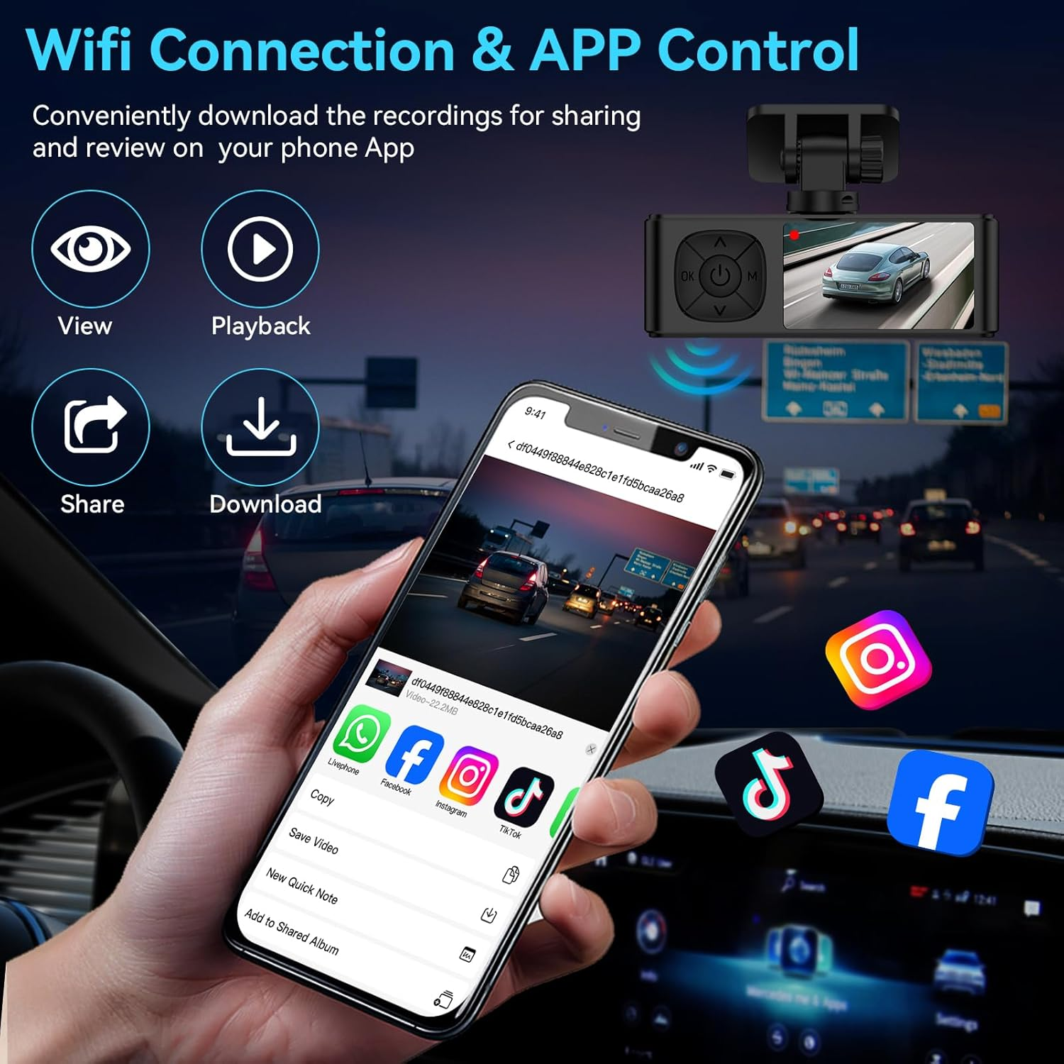 4K Dual Dash Cam Front and Rear, 4K+1080P Dashcam with 64GB Card,Car Dash Camera Built-In Wifi, GPS, 24 Hours Parking Monitor,G-Sensor, Super Night Vision, Loop Recording image number 4