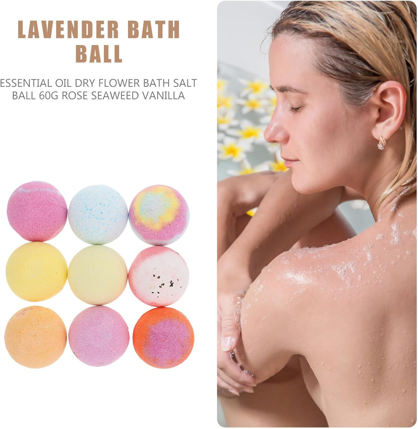 SHERCHPRY Essential Oils Bath Bombs Set 9Pcs 60G Each Aromatherapy Bubble Bath Bombs with Dried Flowers Spa Bathing Salt Balls for Relaxation and Home Spa Experience image number 2
