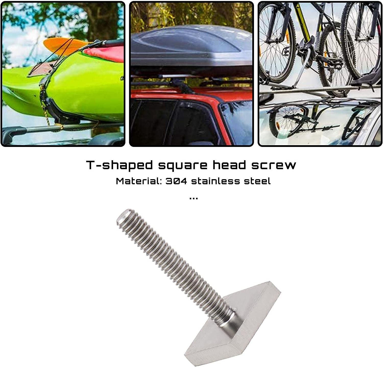 Emagtech 6PCS T-Track Adapter M6 X 35 Mm T-Slot Bolts Stainless Steel 20X20Mm Square Head Bolts Car Roof Bar Accessories for Car Roof Rack Roof Box Rail Carrier image number 4