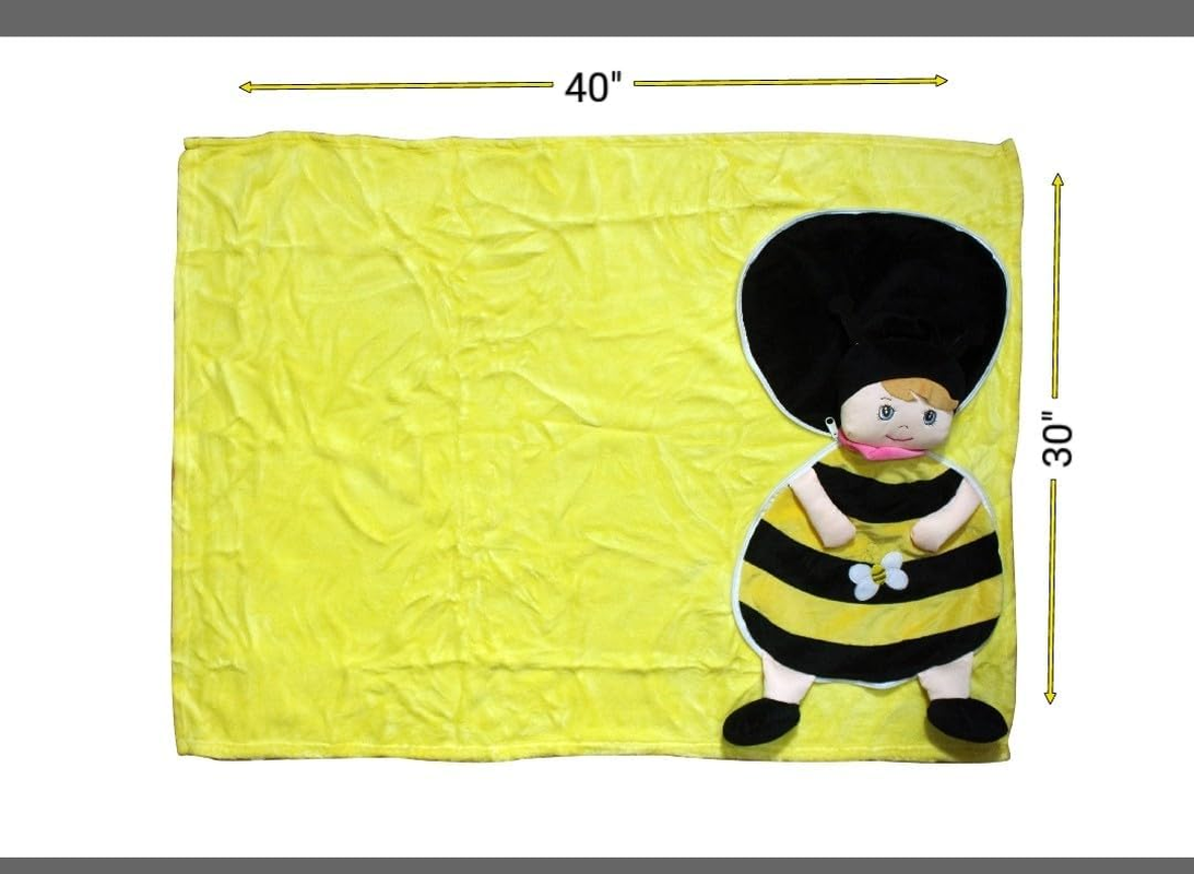 Garden of Arts Houses Soft Buddies Bumble Bee Portable Foldable Soft Blanket Folds into Cushion with Zipper Ideal for Car and Home for Kids and Baby- Set of 1 image number 5