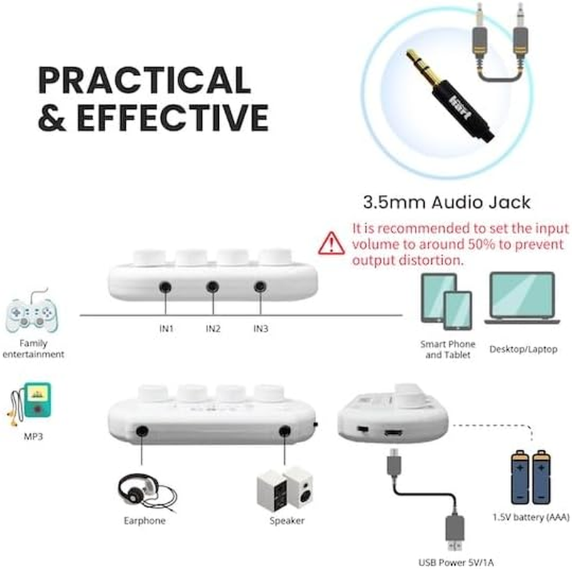 Maker Hart JUST Mixer S Portable 3 Channels Stereo in Mini Audio Mixer/2 Stereo Output/Battery/Usb Power/3C Device image number 6