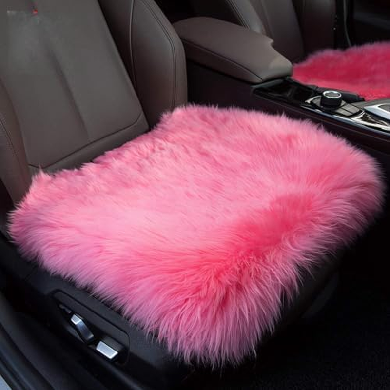 Winter Warmth: Universal Sheepskin Seat Cushion Cover - Natural Wool, for Cars, Trucks, Suvs & Vans - Cozy & Stylish Driving Companion Front Pink image number 4