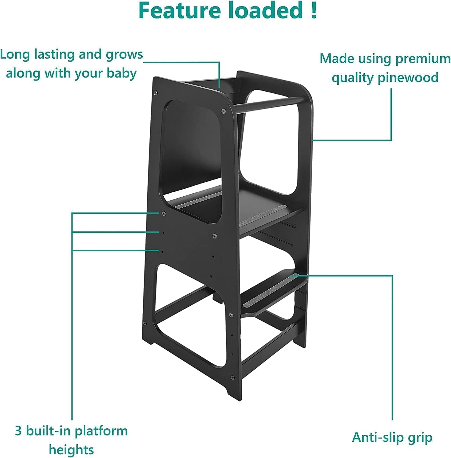Toddler Standing Tower - Safe Montessori Step Stool for Toddlers,Height Adjustable Children Standing Helper,Perfect Tower for Learning New Skills - Ideal Helper for Little Kids in the Kitchen (Beige) image number 3