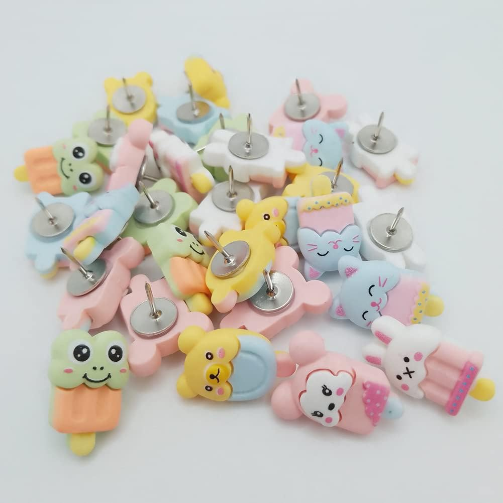 30 Pcs Ice Cream Push Pins Cute Frog Pushpins Mini Decorative Thumbtacks Animal Drawing Pins for Photo Notes Map Bulletin Board Office Supplies image number 2