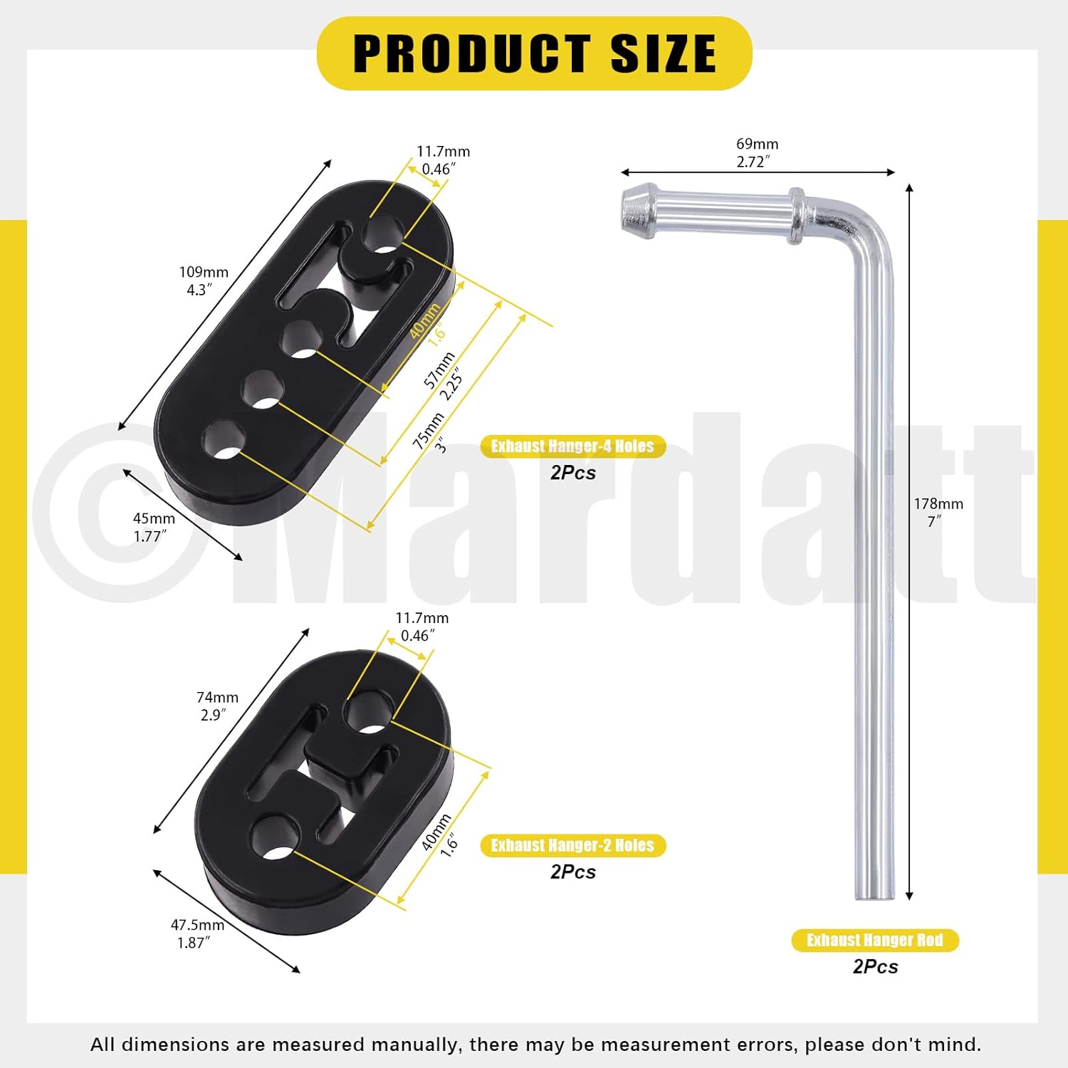 6 Pcs 2/4 Holes Exhaust Hanger Rubber Muffler Hanger with 90 Degree Exhaust Hanger Rod, Insulator Muffler Bracket Mount for Car Truck Jeep image number 5