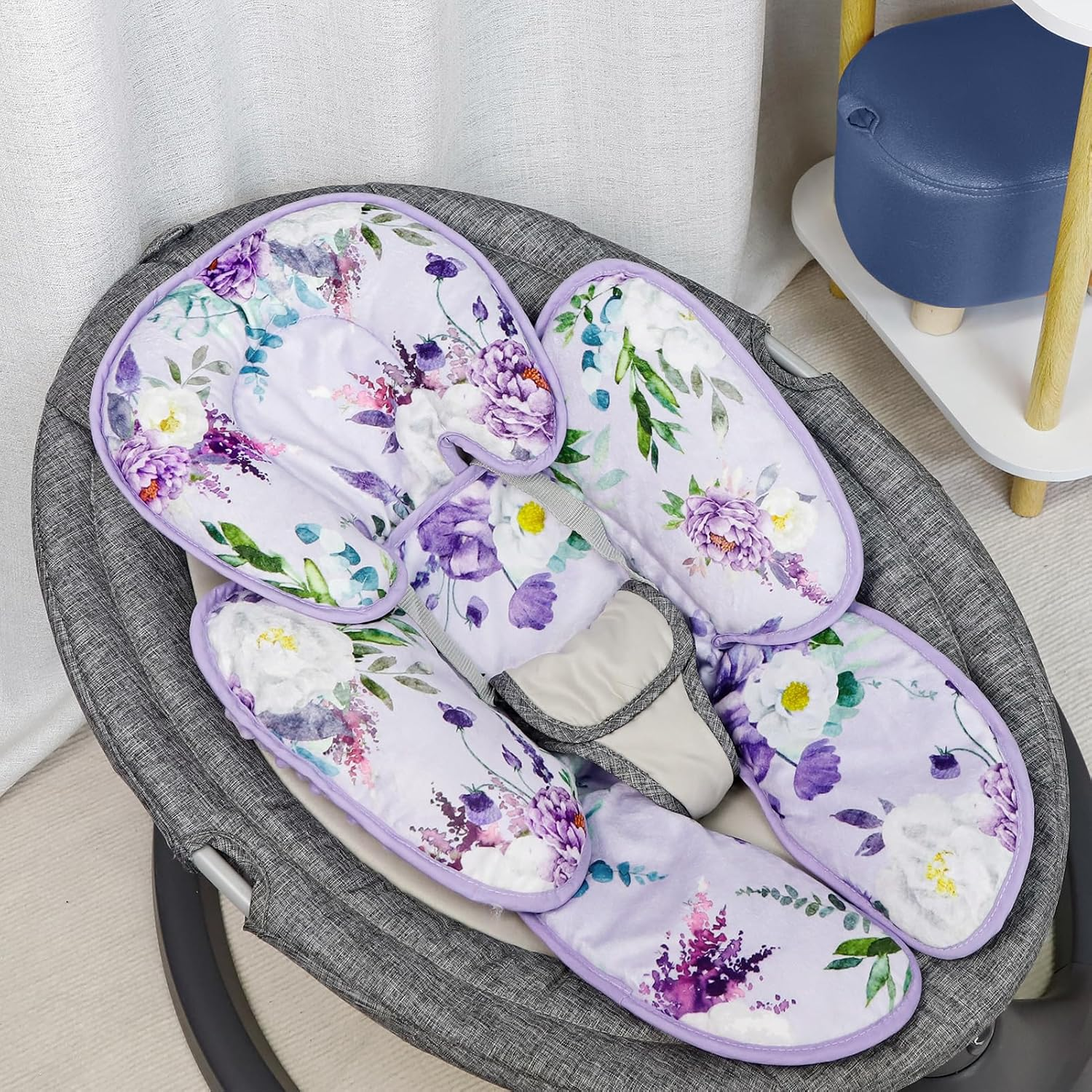 CARUILI Infant Super Soft Infant Cushion Insert Pillow 2 in 1 Body Support for Newborn Girl Baby Cushion for Stroller, Bouncer, Purple Floral - Animals image number 7