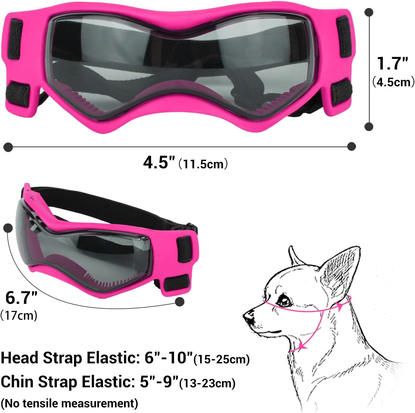 Dog Goggles Dog Sunglasses for Small Breed UV Protection Windproof with Adjustable Head Straps Chin Straps for Ride Car/Hiking Travel/On Beach-Pink image number 5
