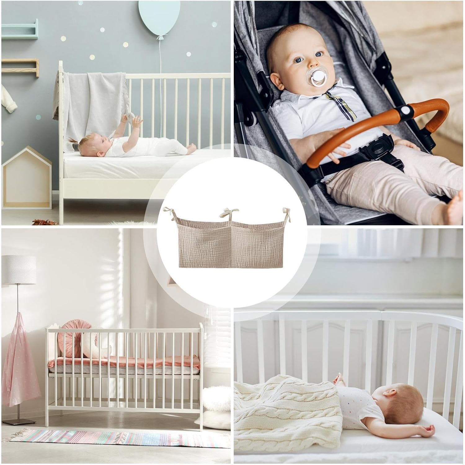 Portable Crib Organizer, Diaper Nursery Bag, Baby Bedding Organizer, Nappy Storage Bag, Multi-Use Baby Bedside Storage Bag, Cotton Diaper Organizer for Crib and Nursery, 38X18 Cm, image number 4