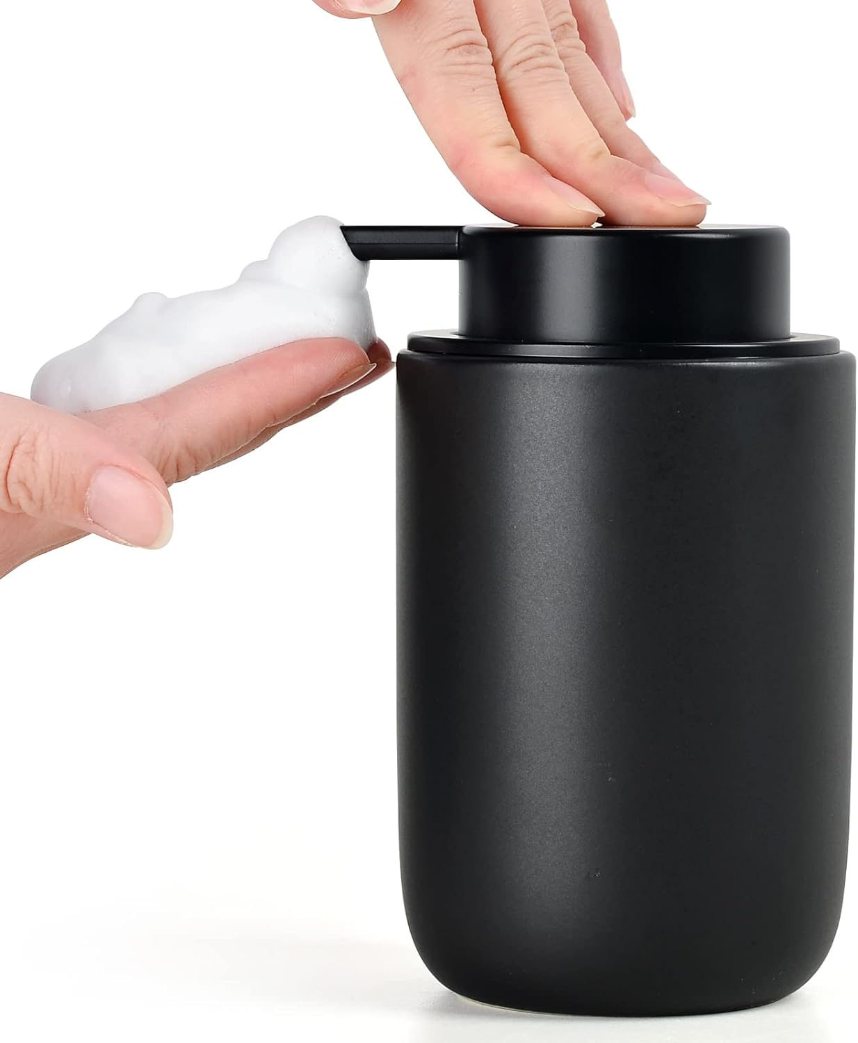 Umlaca Foam Soap Dispenser Black Ceramic Foaming Soap Dispenser for Bathroom, 320Ml Refillable Liquid Lotion Hand Soap Dispenser with Rust-Proof Foaming Pump for Countertop