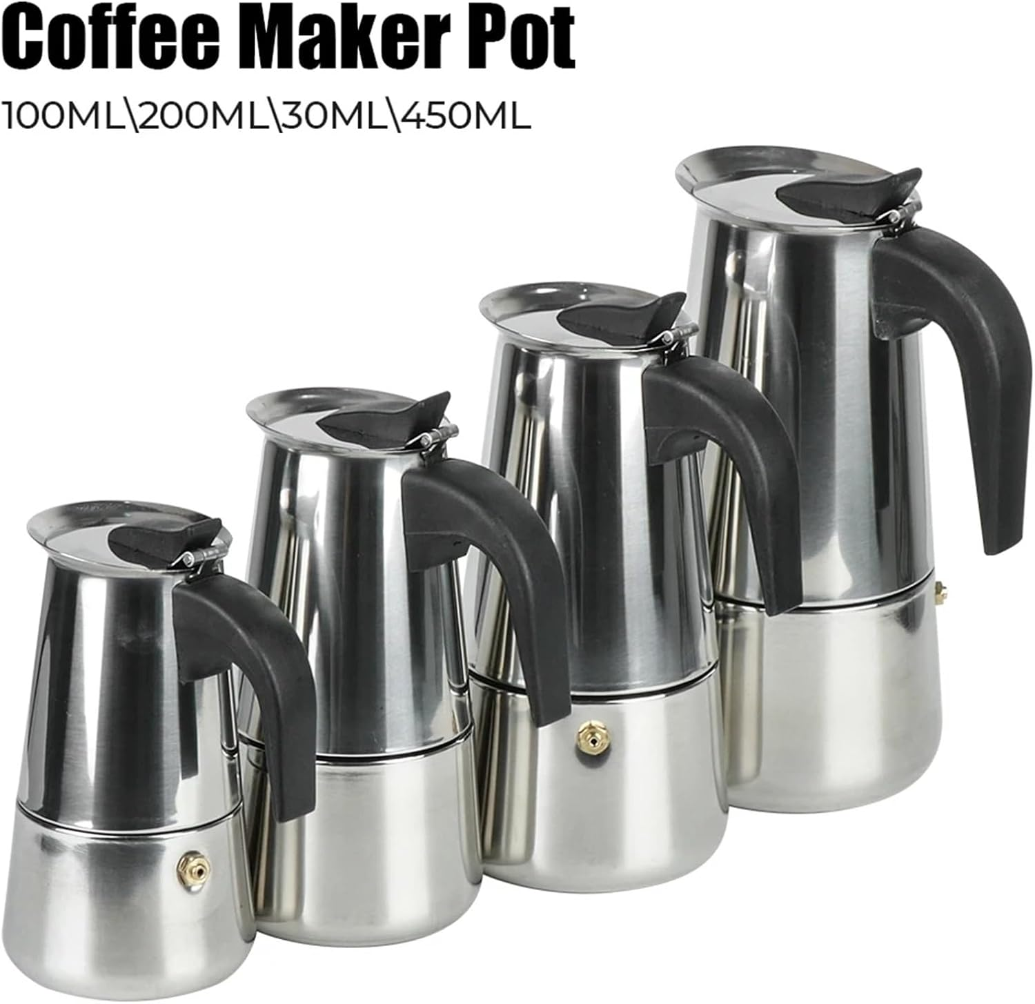 600Ml Mocha Espresso Latte Stovetop Filter Stainless Steel Coffee Pot for Barista Moka Maker(A 200Ml) - A 450Ml image number 4