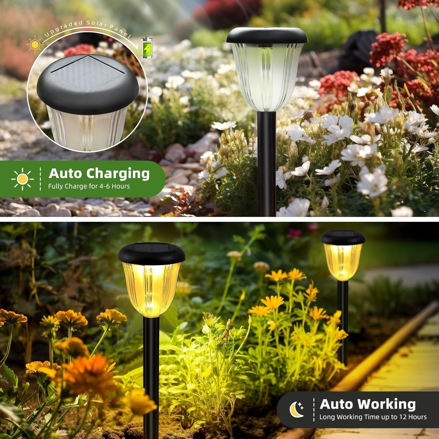 4 Pack Waterproof Solar Pathway Lights Outdoor, Landscape Lights Solar Powered 2 Lighting Modes RGBW, Auto On/Off Solar Garden Lights for Outside, Yard, Patio Walkway Driveway image number 6