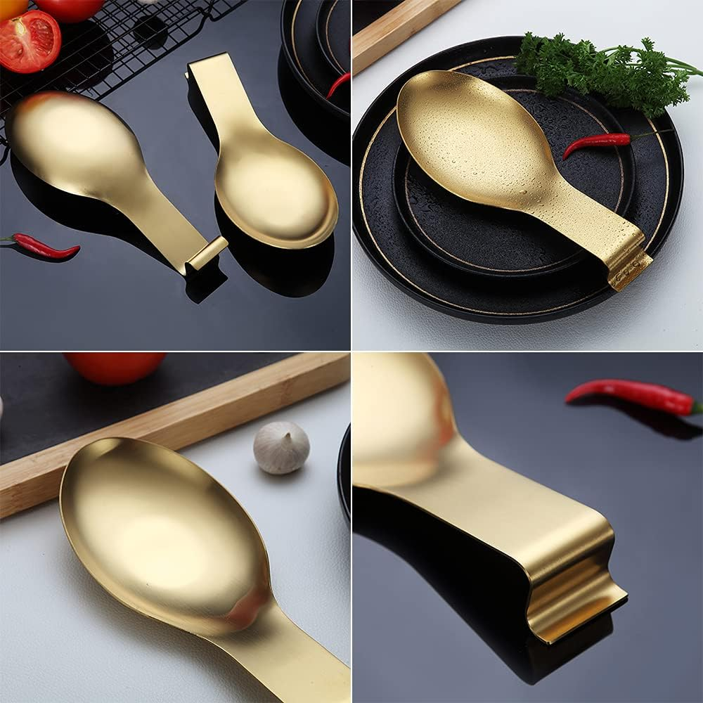 Matte Gold Spoon Rest, Stainless Steel Spoon Holder for Stove Top, Kitchen Utensils Holder for Ladles, Tongs, Spatula, Stove Spoon Holder, Pot Lid Holder, Dishwasher Safe (1PC-9.5 Inch) image number 7
